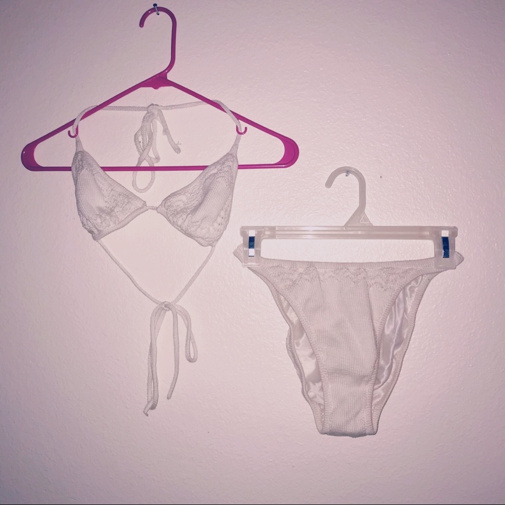 White crochet lace bikini set